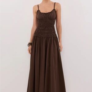 DISSH TOBY BITTER CHOCOLATE BROWN COTTON MIDI DRESS